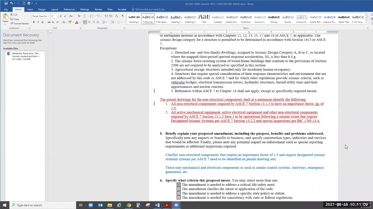 IBC-IEBC Technical Advisory Group Meeting, August 18, 2021