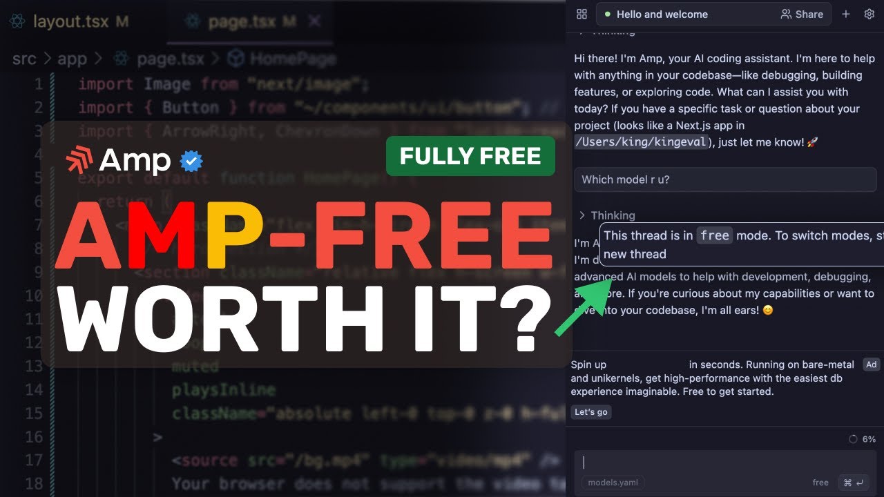 AMP Free: этот агент кодирования на основе ИИ БЕСПЛАТЕН, но СТОИТ ли он того?