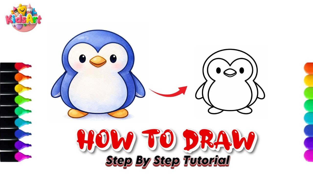 How to draw Penguin Drawing | Easy Step by Step Drawing for Beginners & Kids