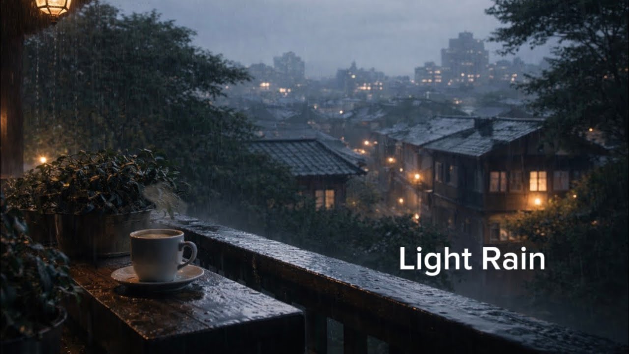 Light Rain on a Cozy Balcony at Night 🌧️ | 1 Hour Relaxing Rain Sounds for Sleep & Study
