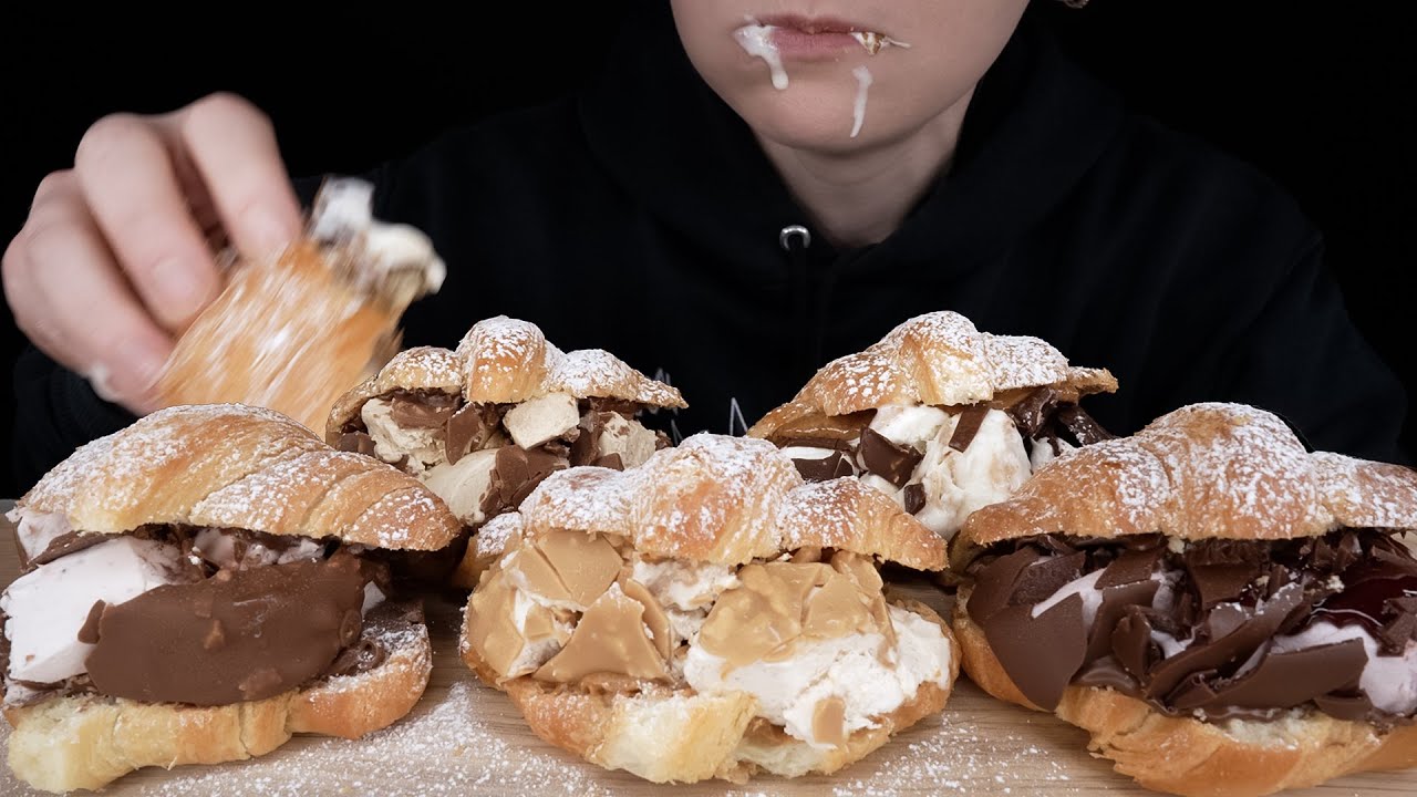 ASMR Croissant Ice Cream Sandwiches *Magnum, Haagen-Dazs [Mukbang / Eating Sounds]