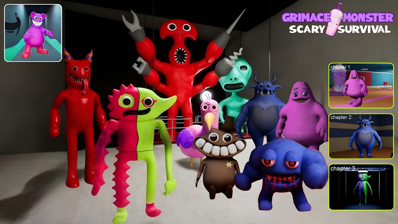 Grimace Monster Scary Survival - Gameplay Walkthrough Part 19 - Chapters 1,2,3 (Android, iOS)