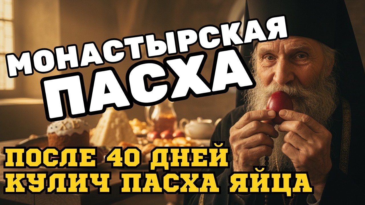 “Как монахи встречали Пасху после Великого поста. Золотой час в трапезной: Кулич + пасха + яйца”