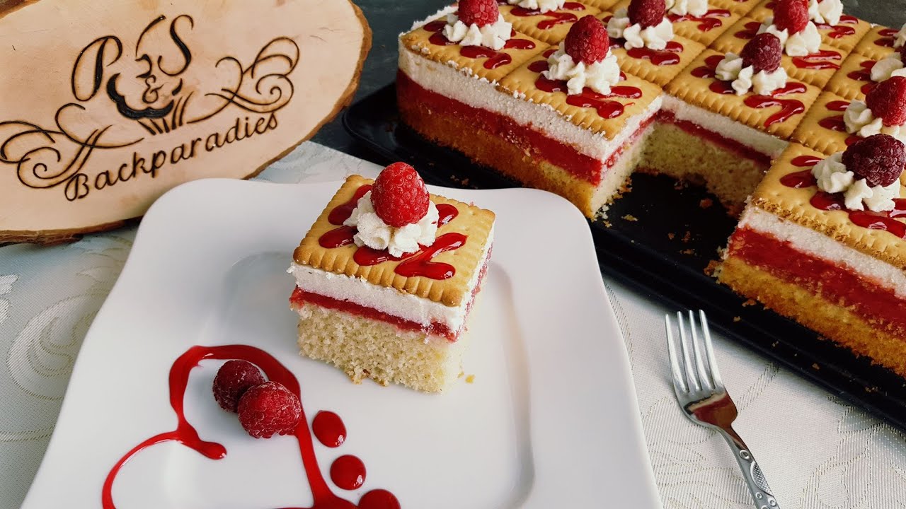 Himbeer- Keks- Schnitte👌Rezepte mit Himbeeren / Himbeertorte 💯 P&S Backparadies