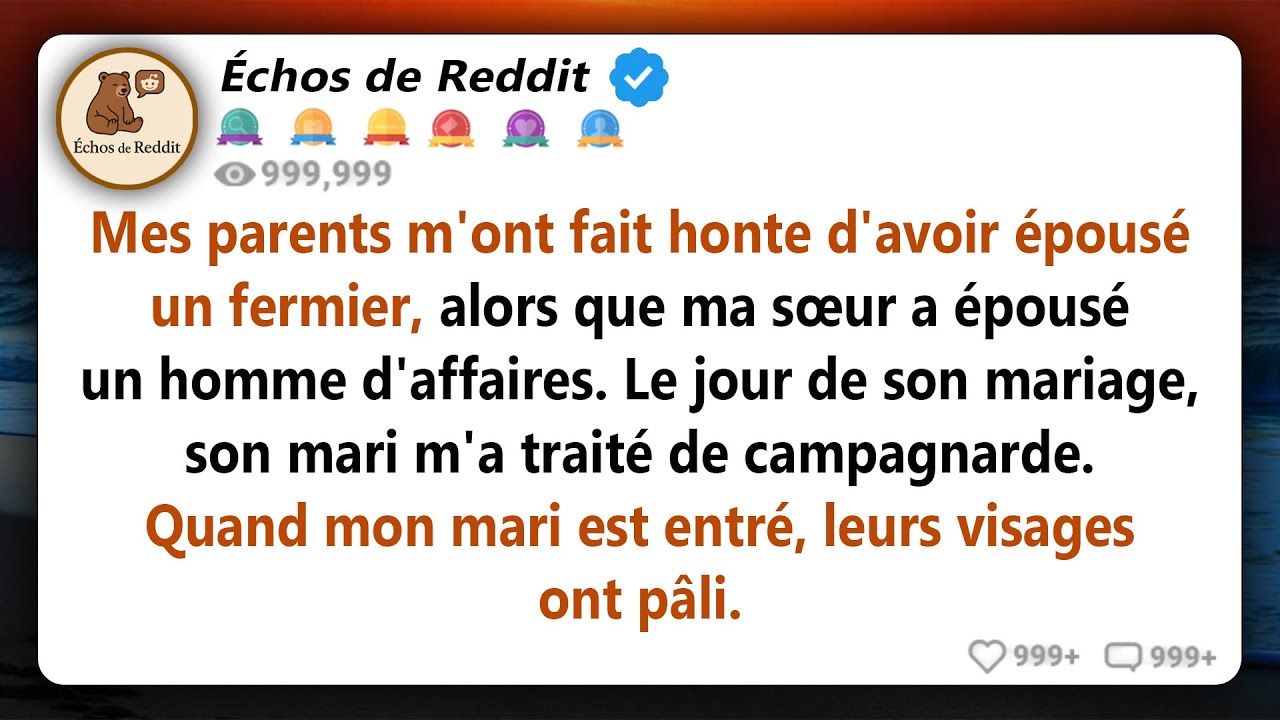 Ma famille m'a fait m'asseoir dehors, devant le mariage de ma sœur, dans l'hôtel... Puis mon mari...