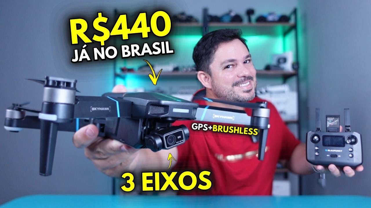 O Melhor 𝗗𝗥𝗢𝗡𝗘 𝗕𝗔𝗥𝗔𝗧𝗢 para 2026? Comprei o 𝗕𝗟𝗔𝗨𝗣𝗨𝗡𝗞𝗧 𝗦𝗞𝗬𝗛𝗔𝗪𝗞 drone BOM E BARATO com 3 EIXOS e GPS