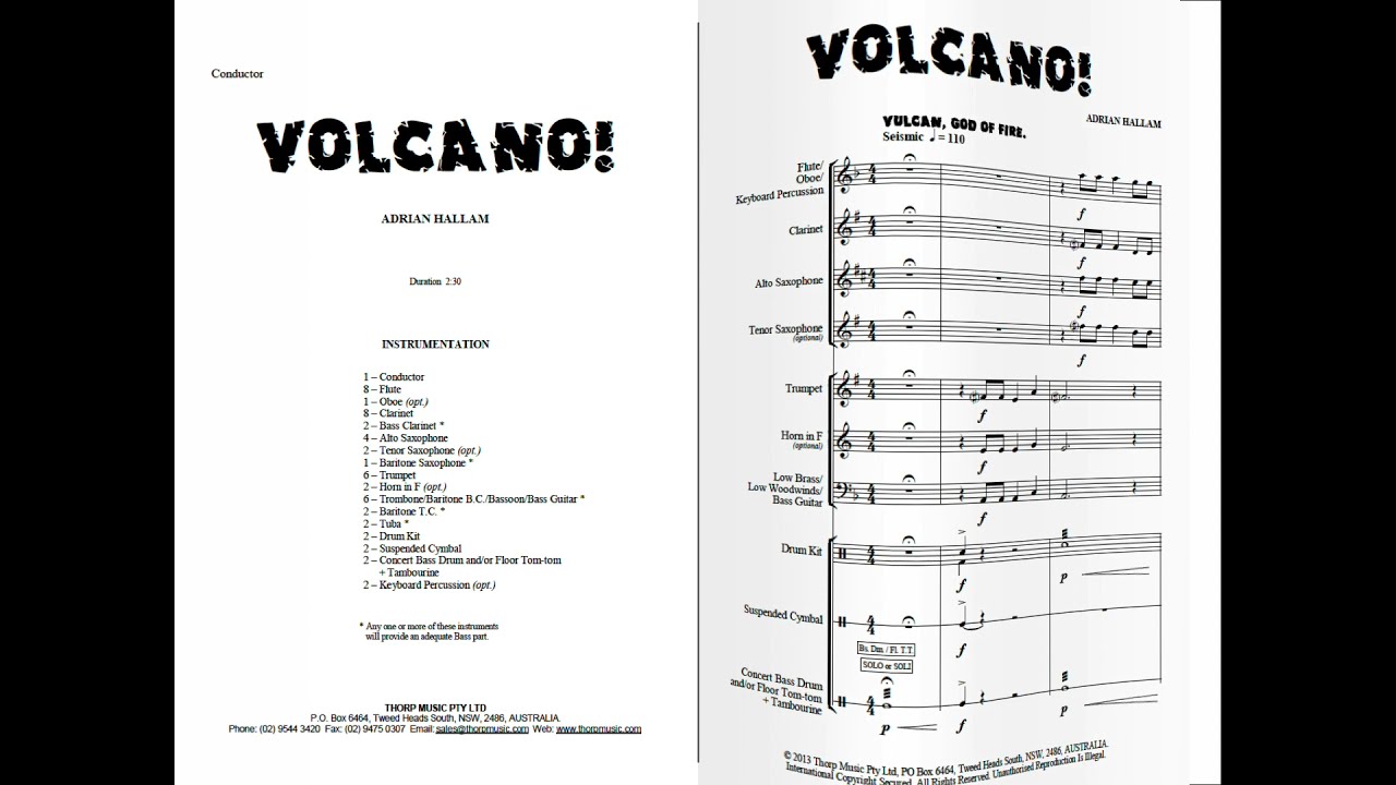 Volcano! Sheet music for Grade 1 Concert Band by Adrian Hallam
