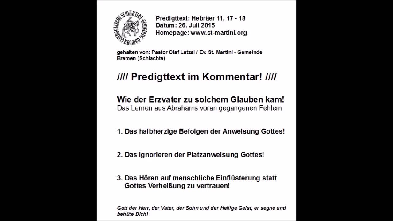 26.07.2015 - Wie der Erzvater zu solchem Glaubem kam!