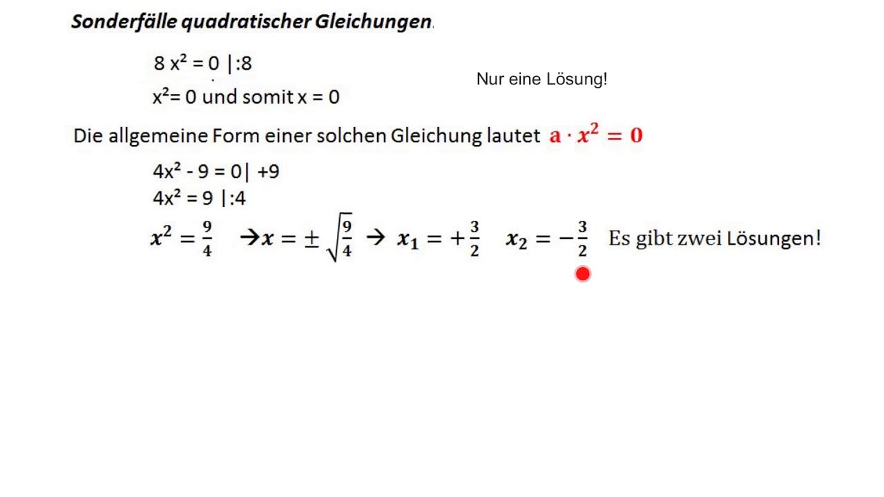 Quadratische Gleichungen: Sonderformen