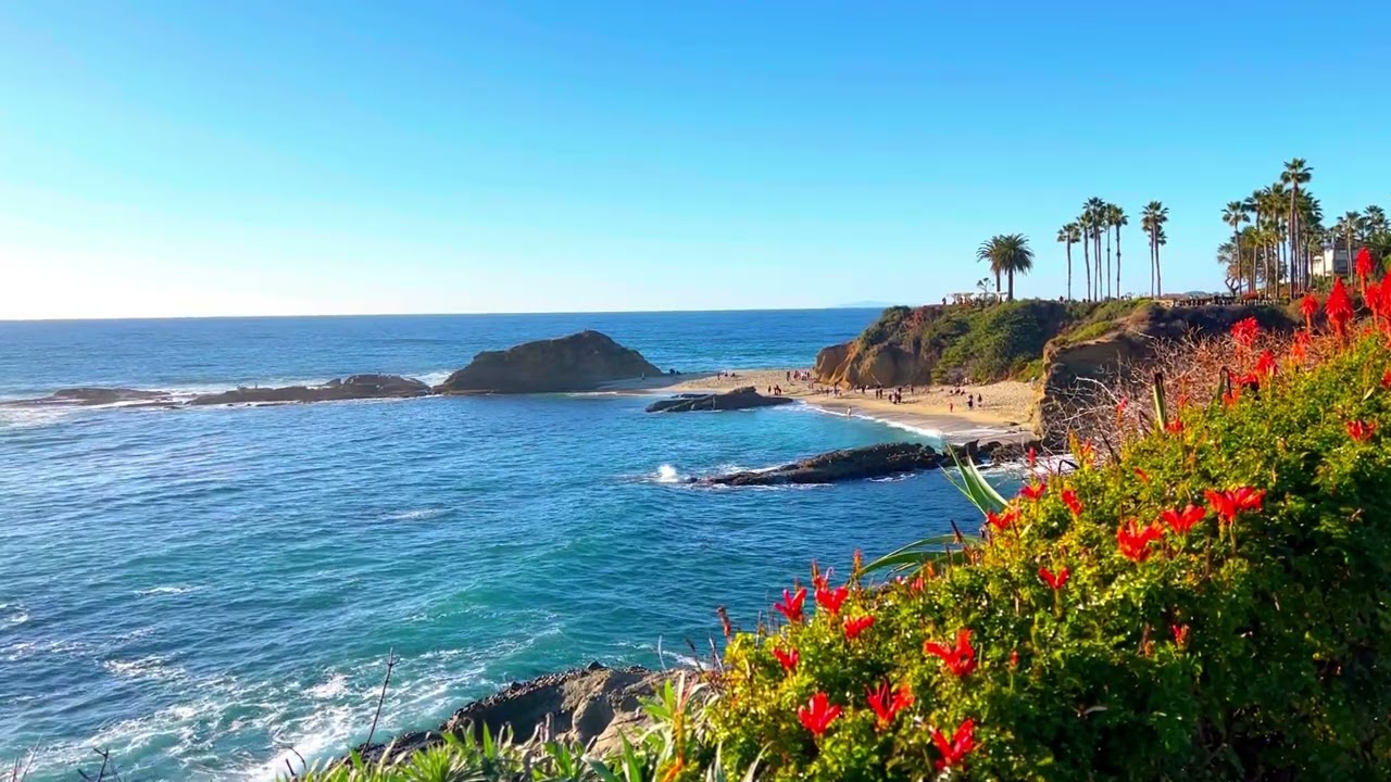 Ocean Waves Sounds of Laguna Beach with Calm Beautiful Background Music