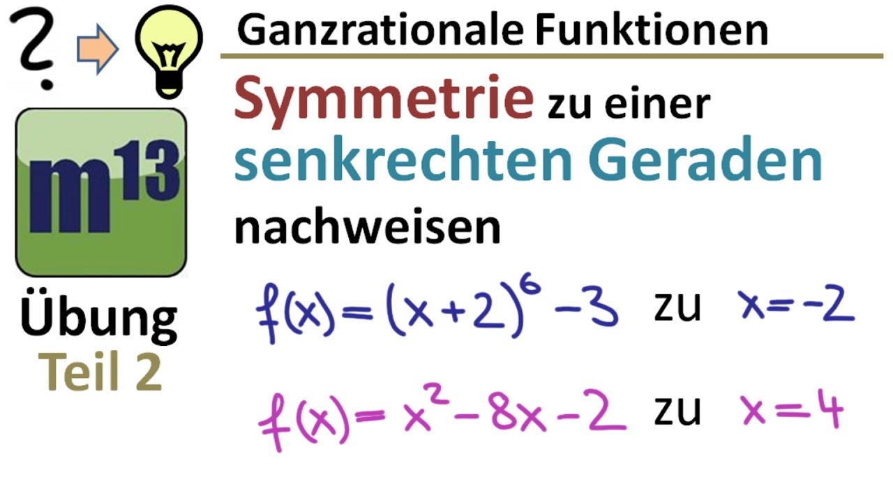Symmetrie einer ganzrationalen Funktion zu senkrechter Gerade nachweisen (Übung)