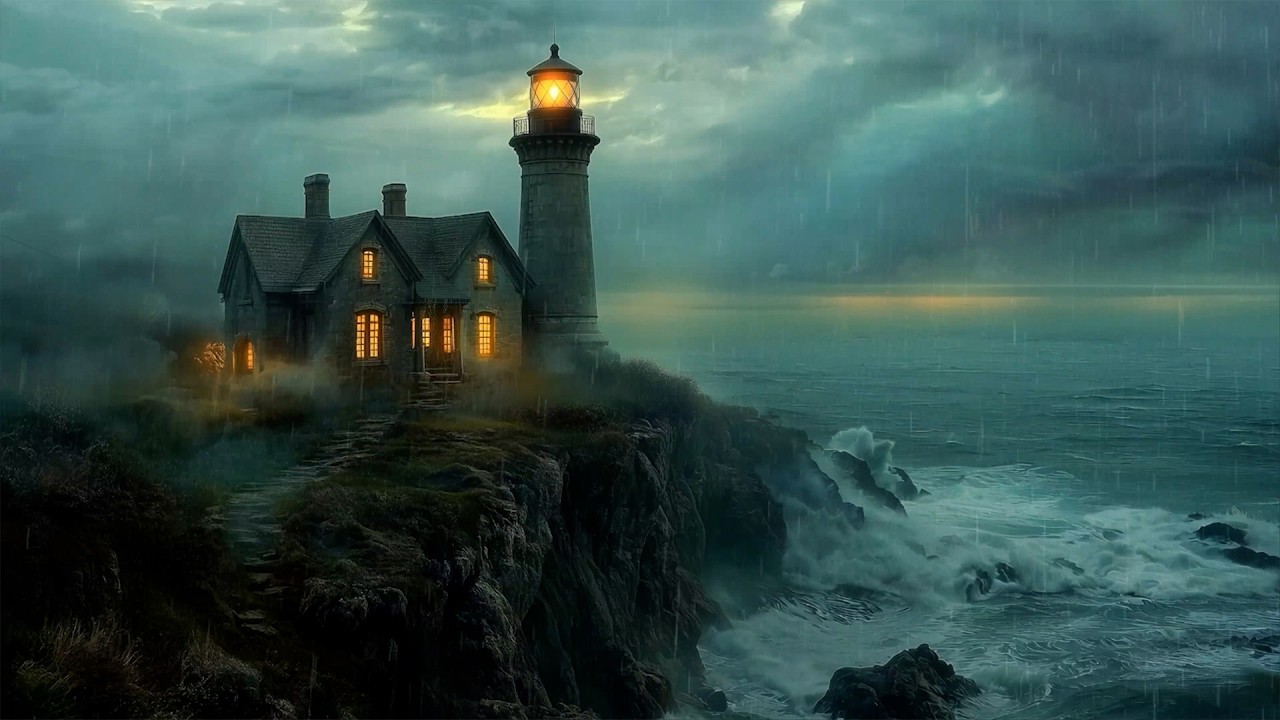 Stormy Lighthouse on a Lonely Coast | Dark Academia Ambience for Study & Reflection | Piano & Violin