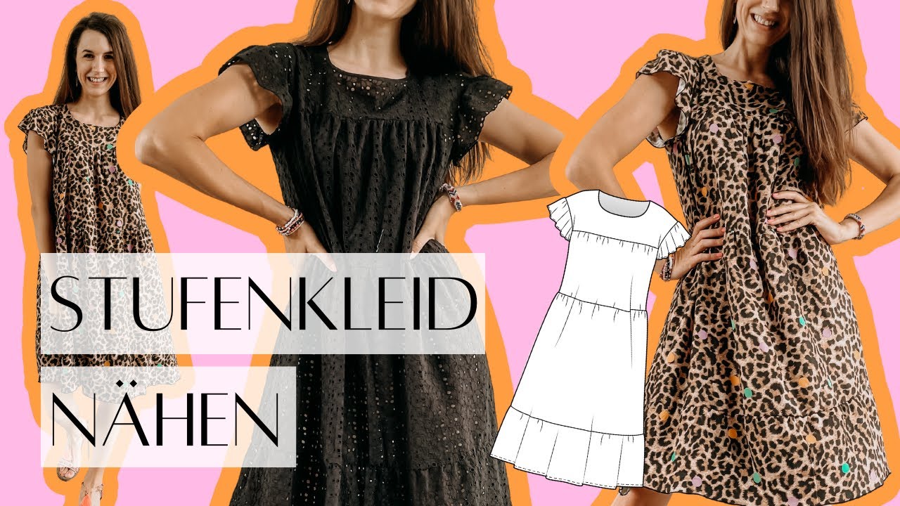 Einfaches Stufenkleid mit &Auml;rmelr&uuml;sche n&auml;hen / mit Schnittmuster / Anleitung Stufenkleid Bonita
