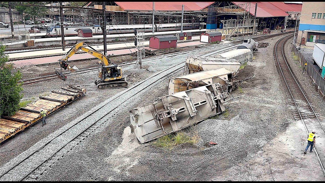 Repairing Damaged Track at Derailed Norfolk Southern Train site, at Harrisburg, Pa.
