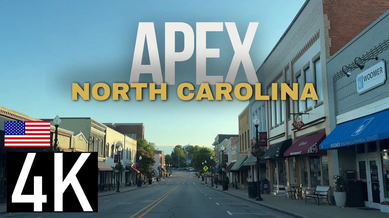 Road Tour of Apex, North Carolina in 4K - Historic Downtown Apex - Raleigh Suburb