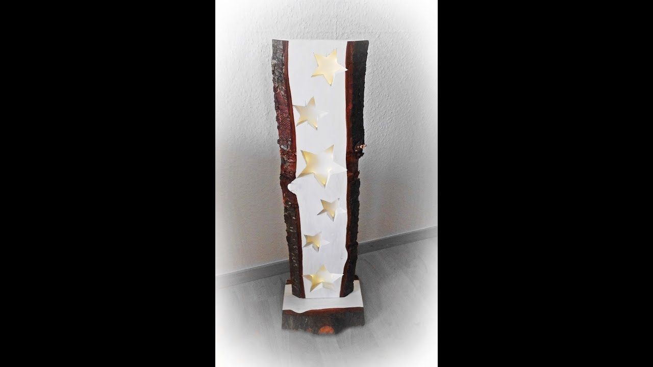 Holz Stehlampe mit Sternen / LED Beleuchtung