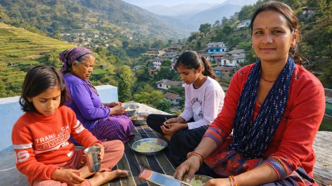 Family Outdoor Lunch In Village 😊