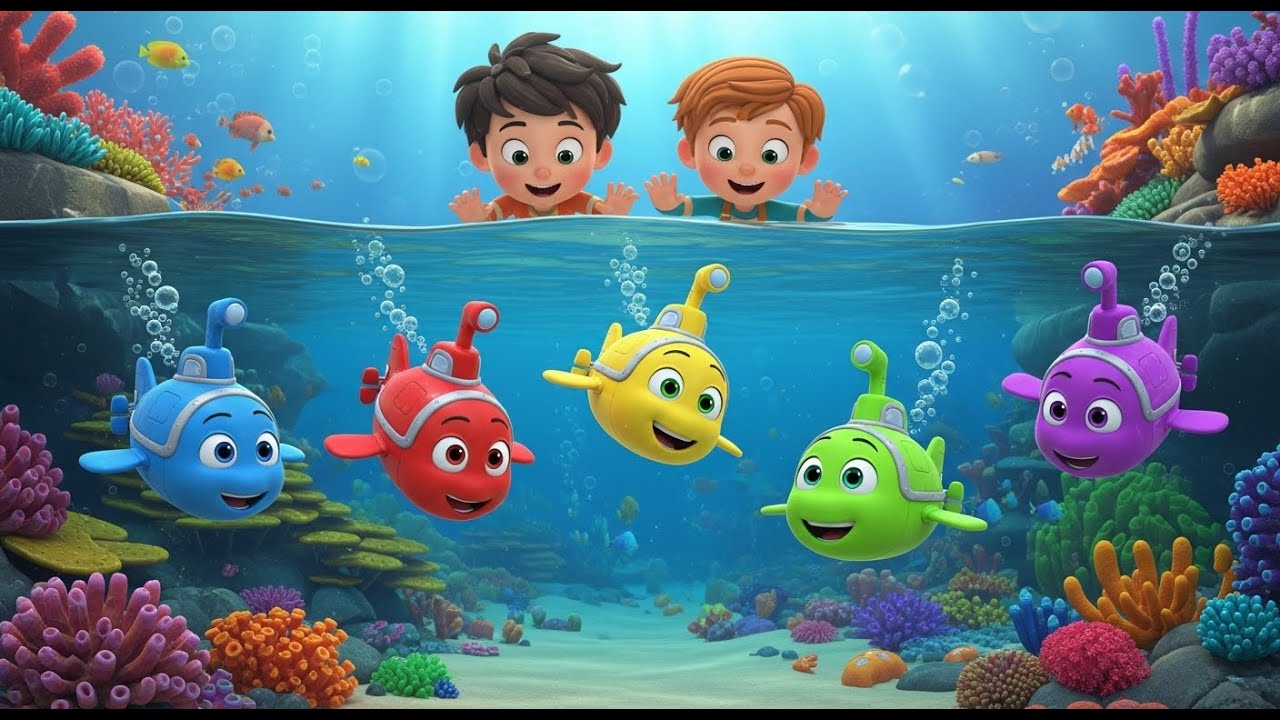 Cinco Pequenos Submarinos de Brinquedo Mergulham | Rimas Infantis e Canções para Crianças