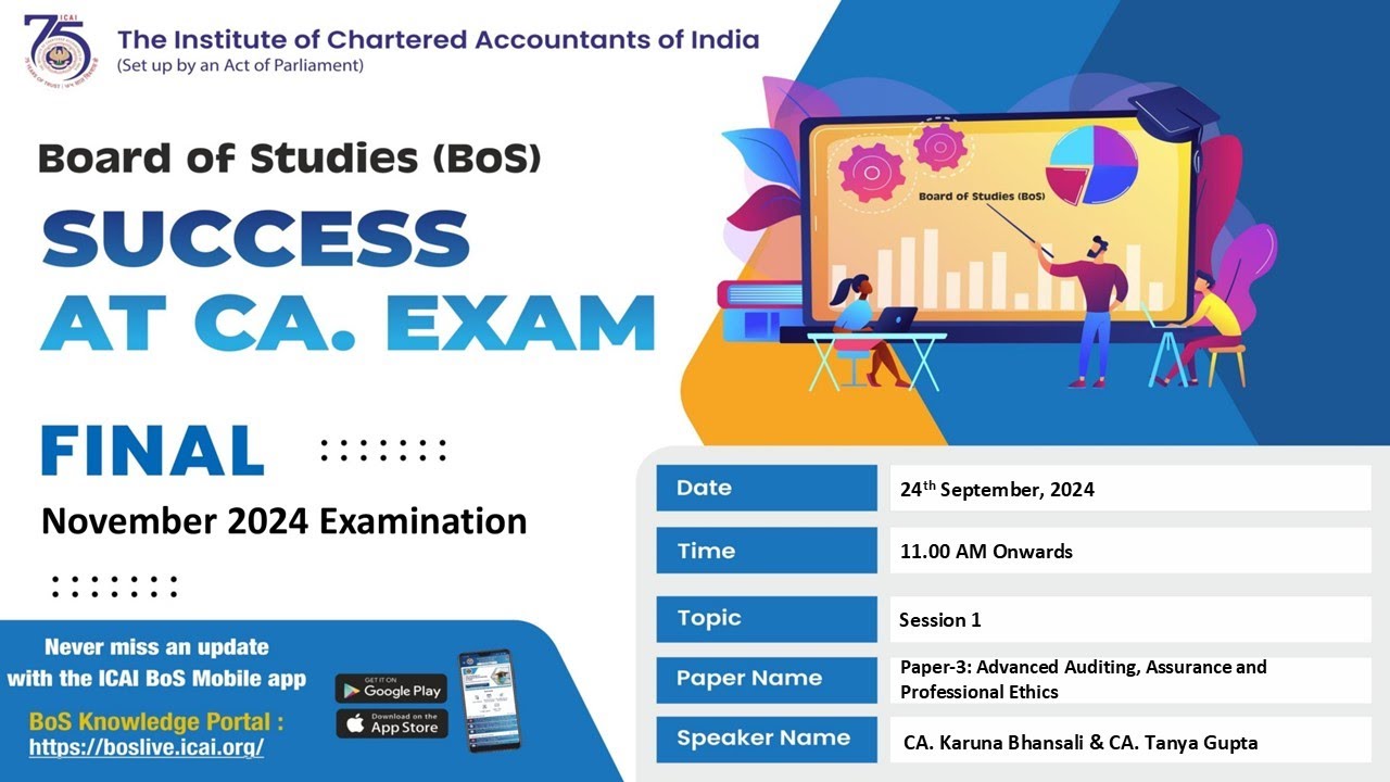 Success at CA. Exam BoS Series I | Final Paper-3: Advanced Auditing, Assurance and...| 24 Sep, 2024
