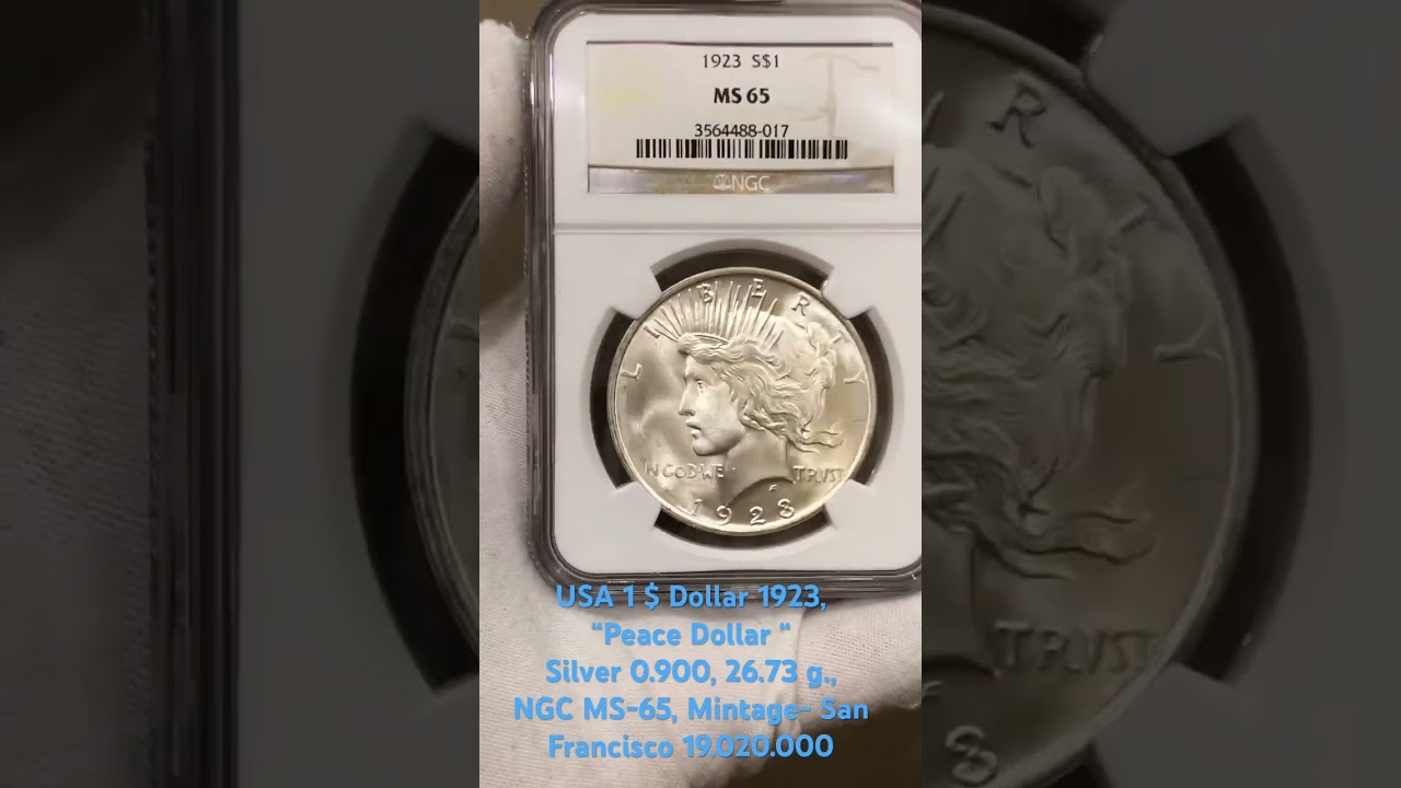 USA 🇺🇸 1 $ Dollar &lsquo;S&rsquo; 1923 &ldquo;Peace Dollar &ldquo;,Silver 0.900, 26.73 g.,NGC MS-65, Mint 19.020.000 #coin