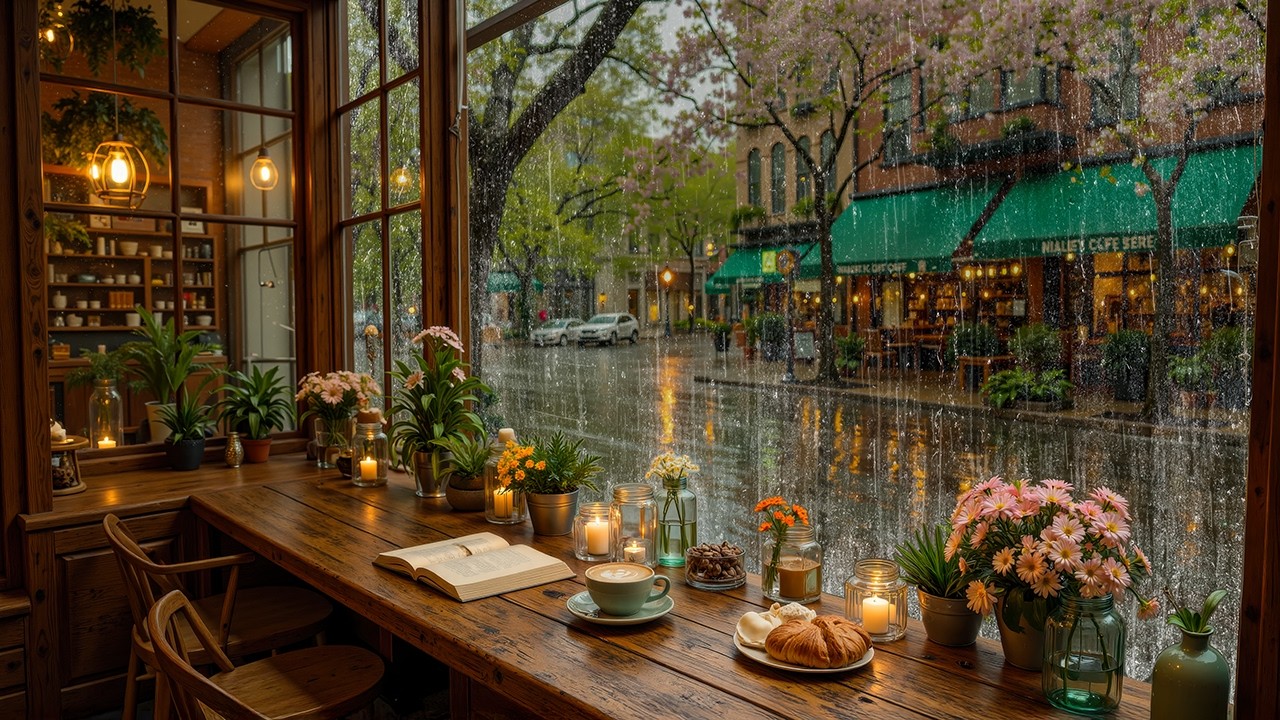 Cozy Window Coffee Jazz - Elegant Jazz Instrumental with Rain Ambience for Deep Focus