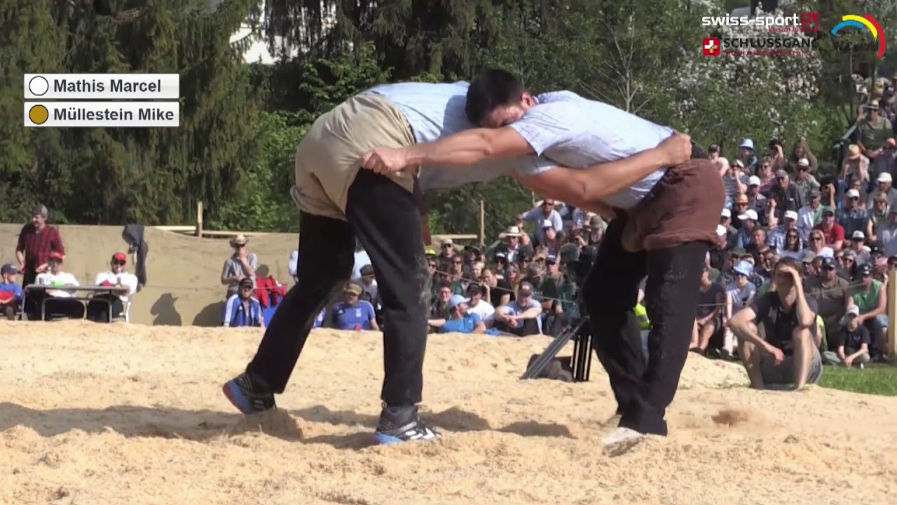 Schwyzer Kantonalschwingfest 2018, Sattel SZ, Schlussgang Mathis Marcel - Müllestein Mike