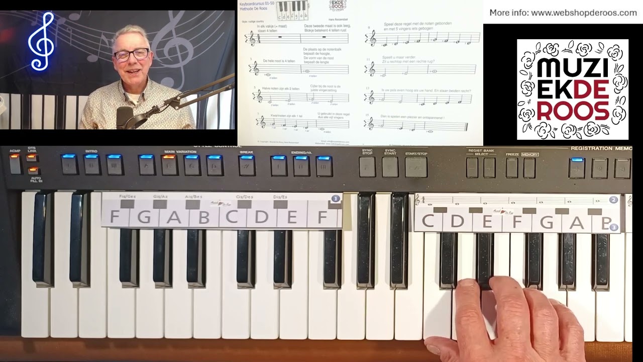 Muziek de Roos Keyboardcursus 2025: les 01 tm 03: Uw eerste 3 gratis keyboardlessen