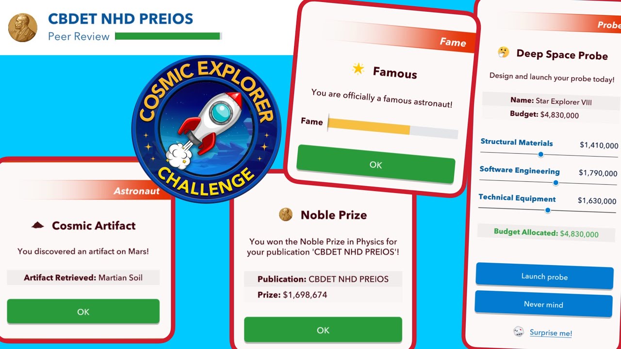 HOW TO COMPLETE THE COSMIC EXPLORER CHALLENGE | become a famous astronaut|win a Nobel prize |Bitlife