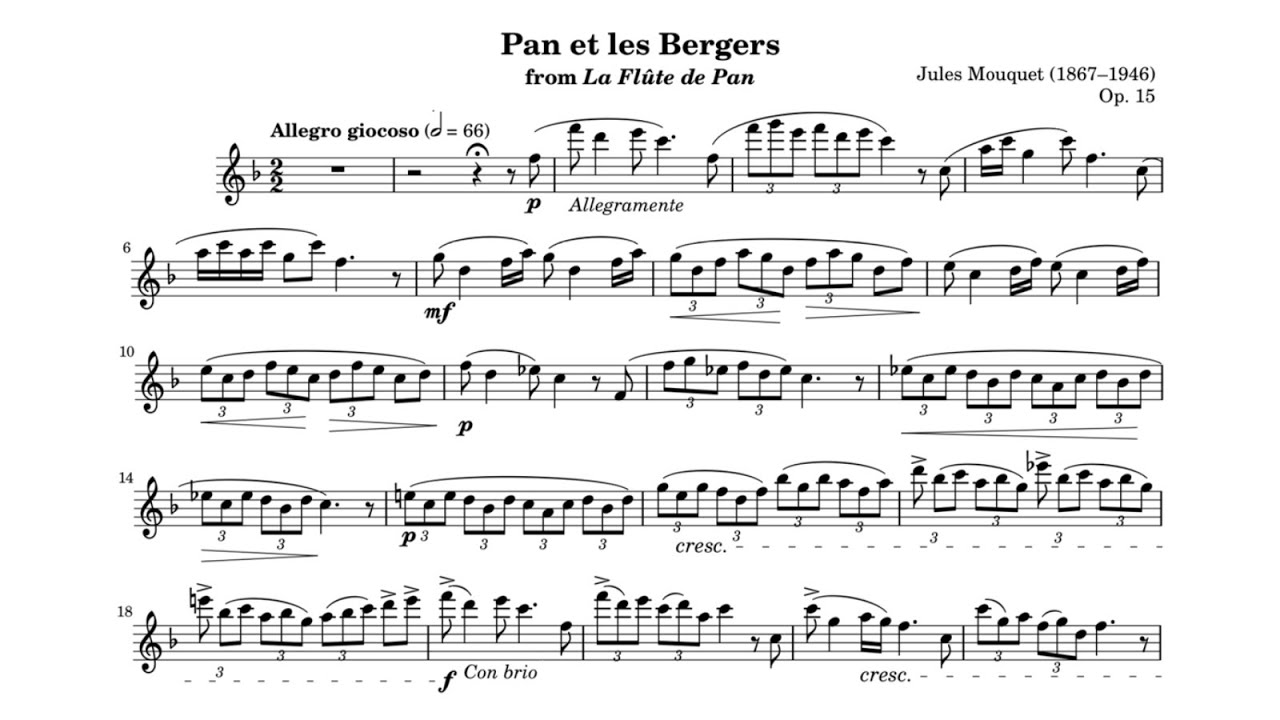 Jules Mouquet - La fl&ucirc;te de Pan (Op. 15), 1st movt 60 (Moderate) Flute & Piano midi with metronome