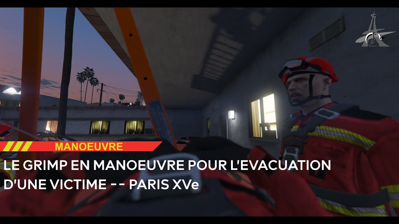 LE GRIMP EN MANOEUVRE POUR L'EVACUATION D'UNE VICTIME -- PARIS XVe