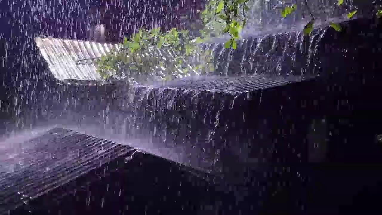 Night Thunderstorm Ambience 🌙 Heavy Rain on Metal Roof