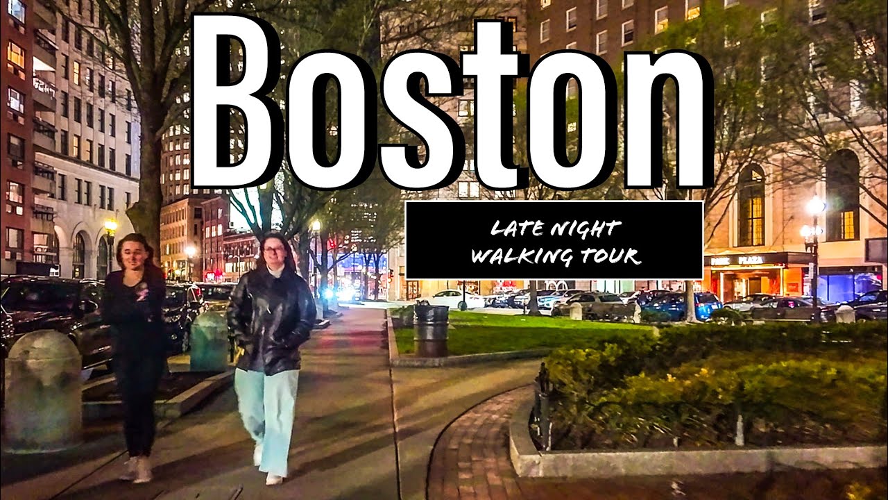 Boston Downtown at Night: 4K Walking Tour of America's Safest City
