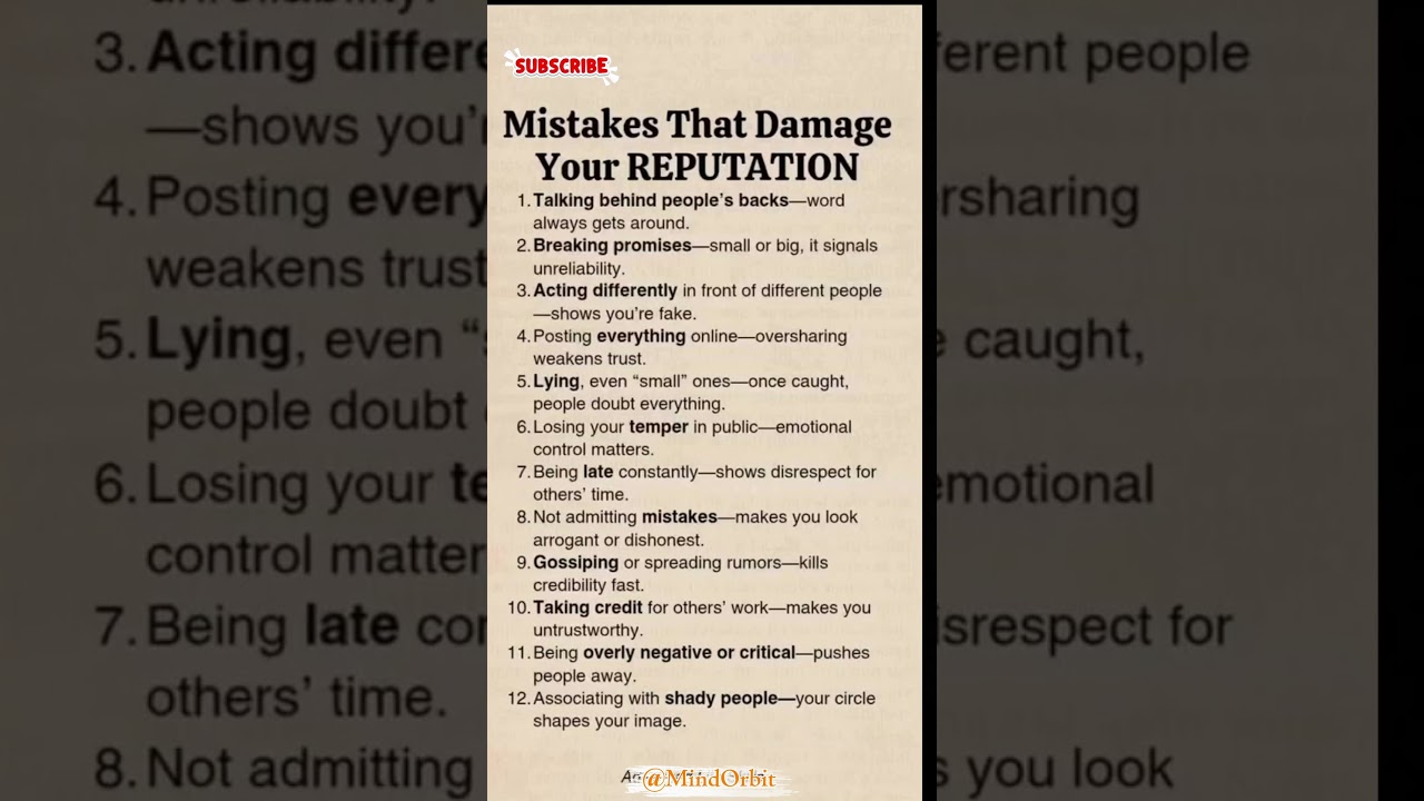 10 Mistakes That Quietly Destroy Your Reputation 😶💔&rdquo;#misteri