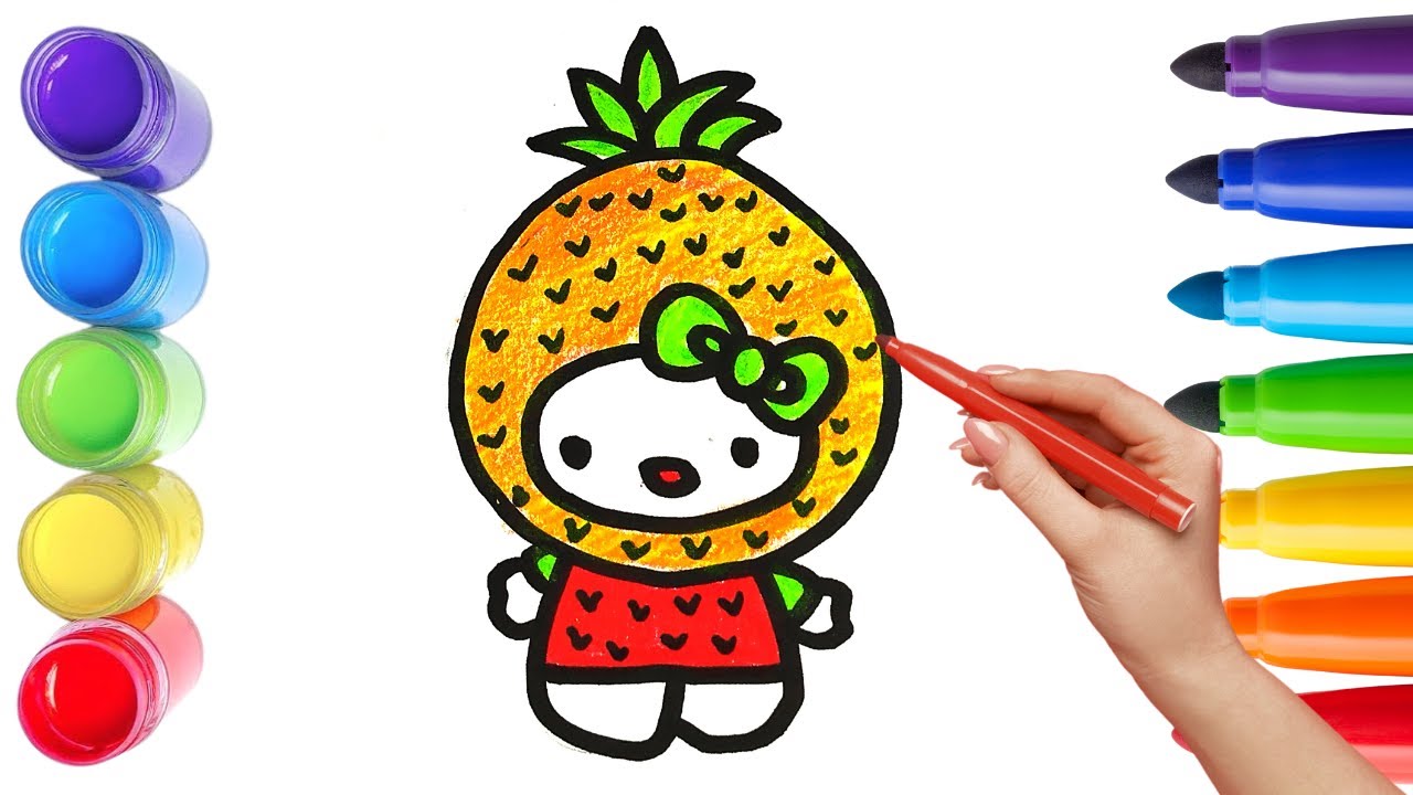 How To Draw cute PINEAPPLE Drawing, Painting & Coloring For Kids and Toddlers_🌈🎨