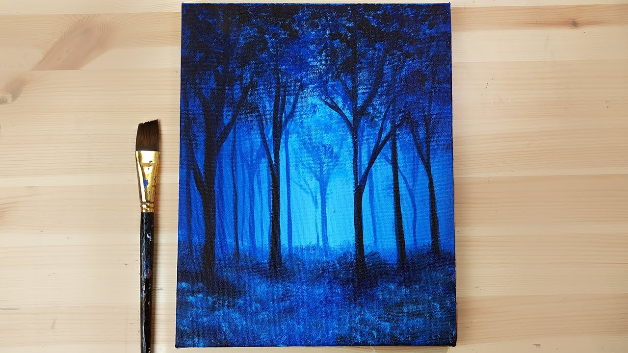Acrylic Painting for beginners on canvas | Blue Forest | Acrylic Painting Easy Step by Step