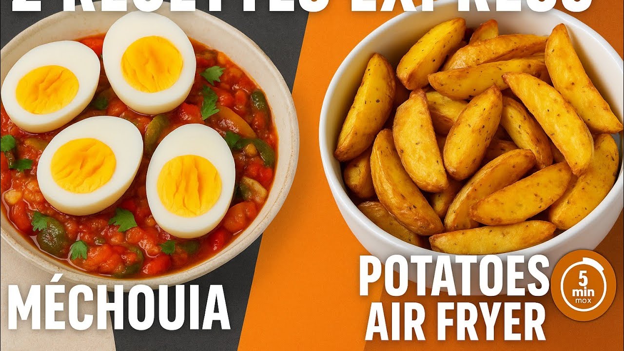 Recette airfryer : Recettes Express 🔥 Salade M&eacute;chouia + Potatoes Fondantes 🥔🫑🍅🌶