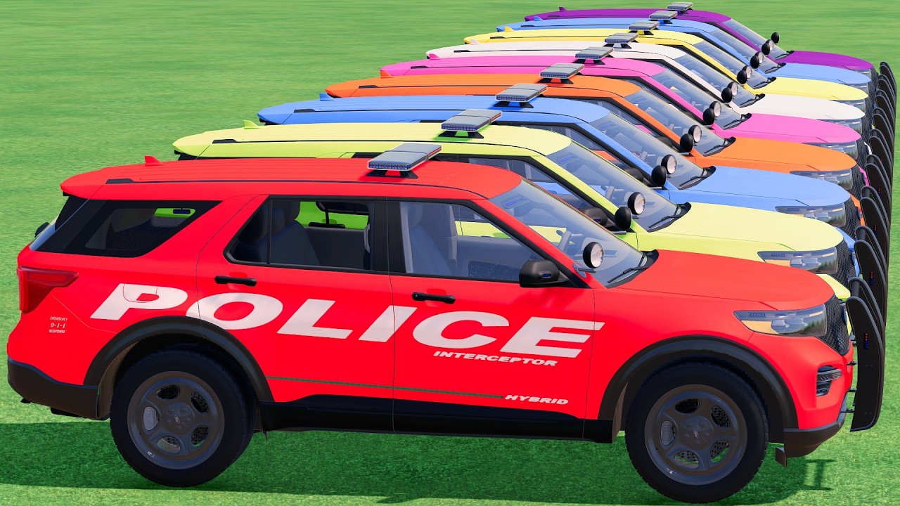 GO! POLICE CARS, AMBULANCE, FIRE TRUCK, COLORFUL CARS WITH TRUCK & TRAIN FARMING SIMULATOR 22! #160