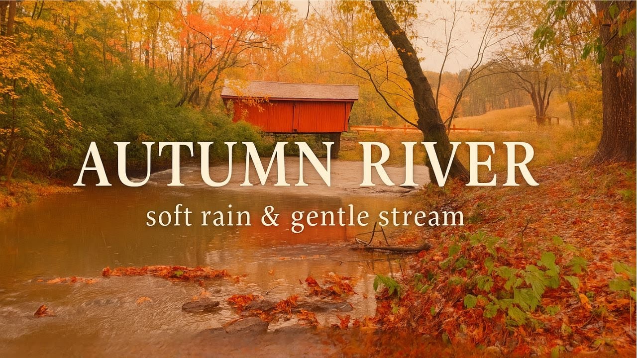 Autumn River 4K 🍂 Soft Rain & Gentle Stream Ambience for Deep Relaxation