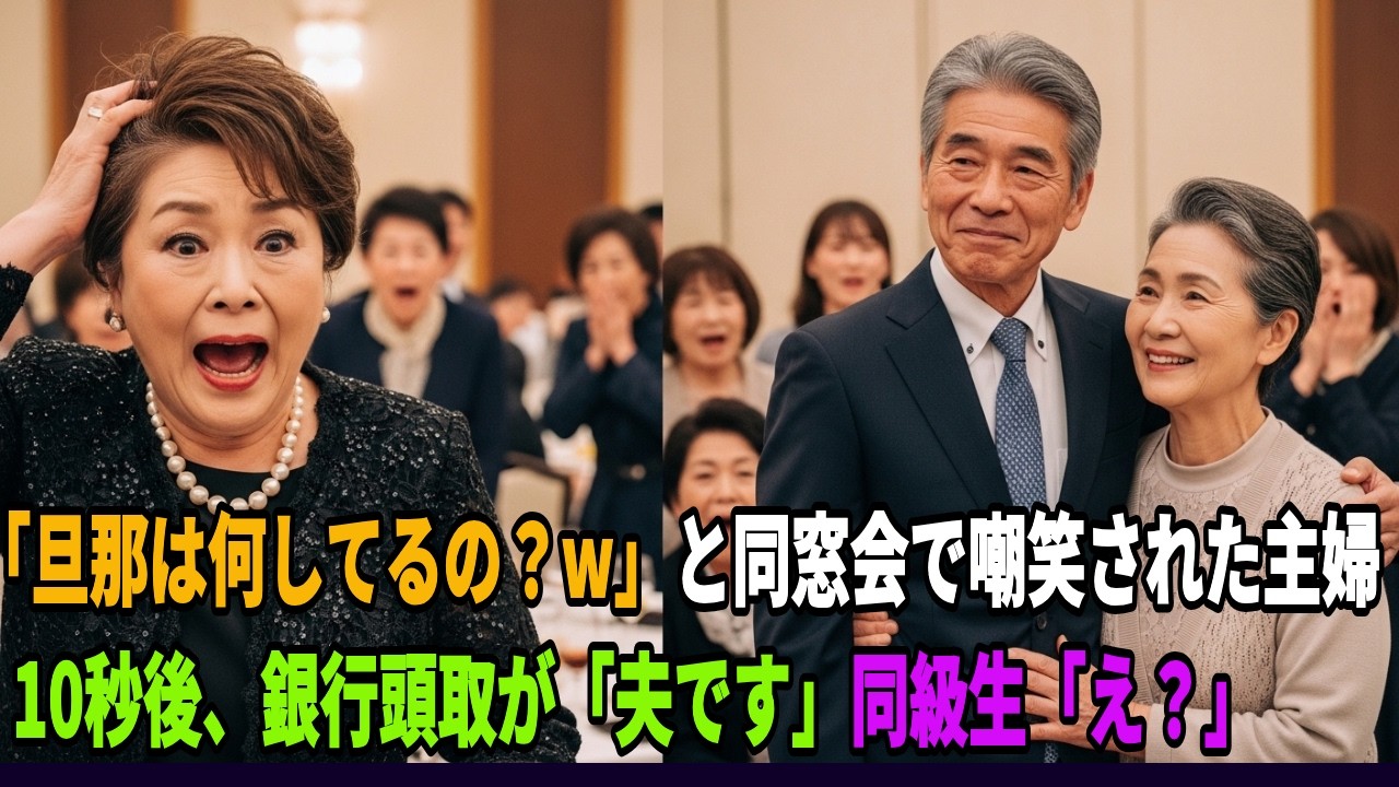「涙が止まらない…」「旦那は何してるの？」同窓会で嘲笑。10秒後、現れたのは銀行頭取だった[日本感動ドラマ]#70代 代ストーリー, #温かい物語, 人生ドラマ,  #絆ドラマ, 高齢者ストーリー,