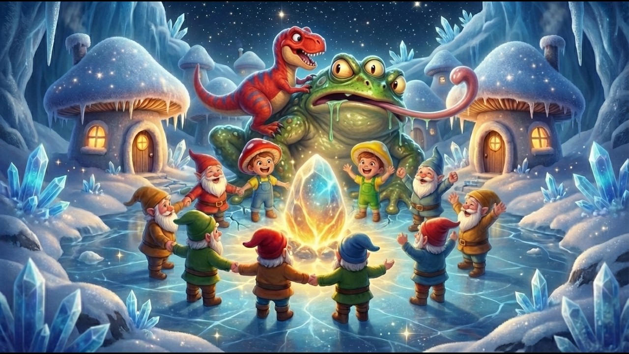 9 Two mushroom kids running through a twilight gard