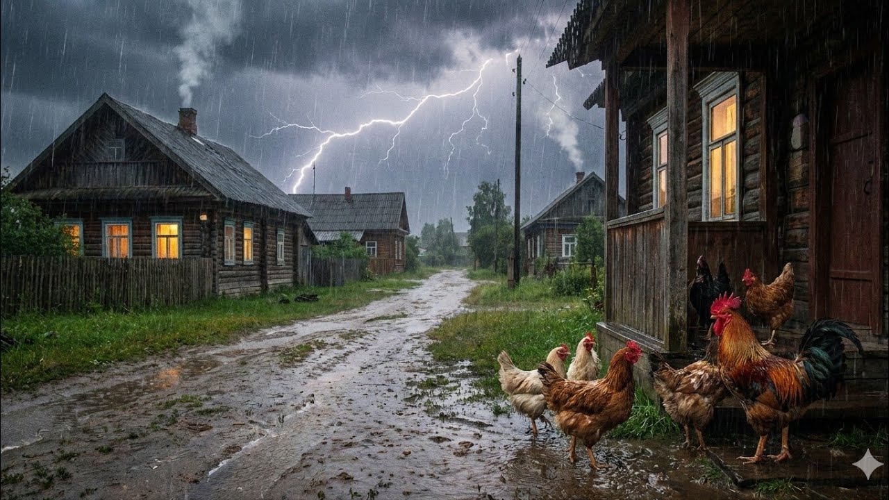 heavy rain in the countryside | walking in the rain | village atmosphere during the rain