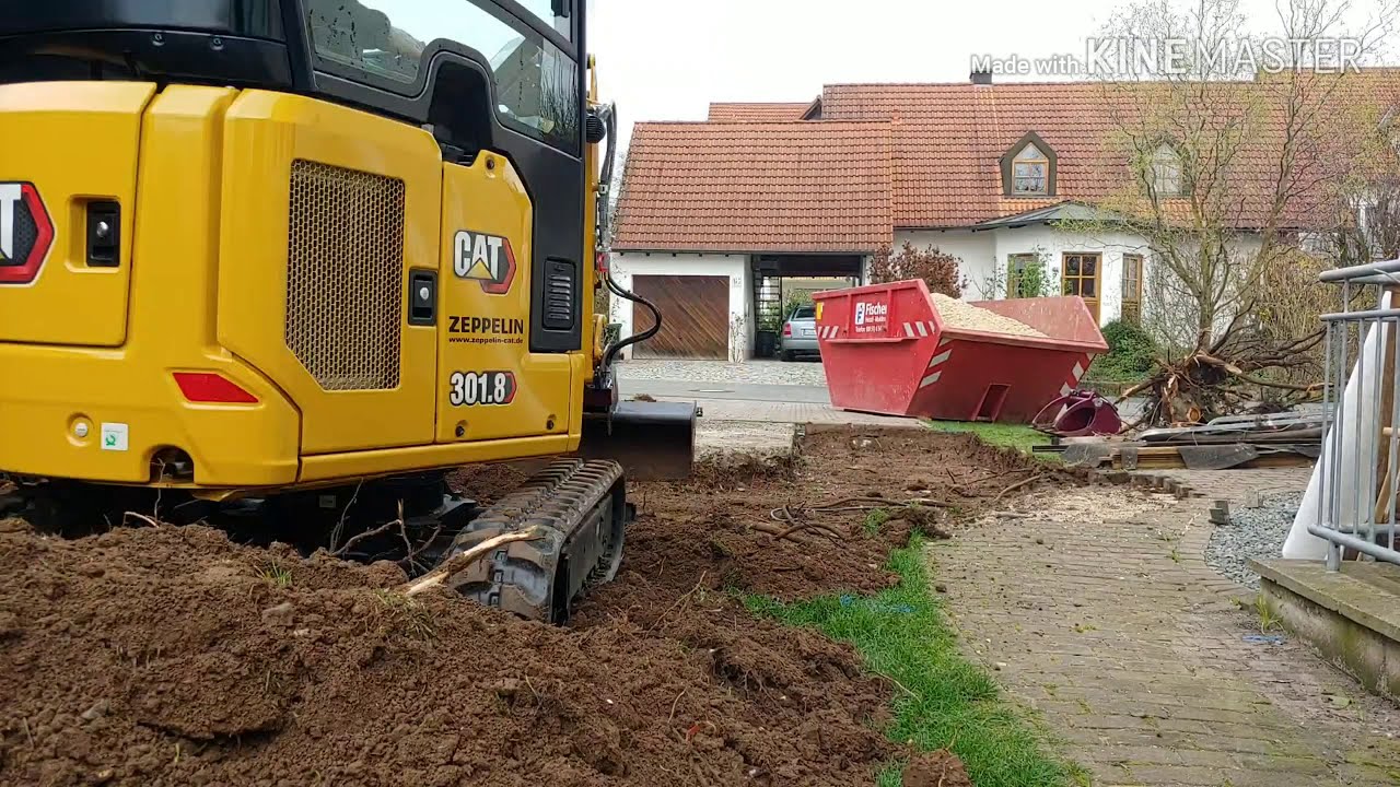 Erstellen einer Terrassenfläche, Rabatten setzen Teil 1(Zeitraffer) CAT 301.8 mit Rototop