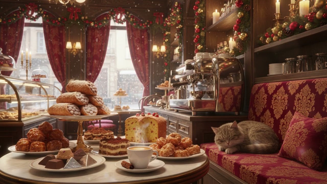 ☕🎄 Cozy Italian Christmas Café Lo-Fi Beats 🐾✨