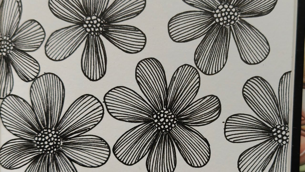 “✨ Black‑ink floral bliss 🎨🖋️ | Watch my step‑by‑step tutorial now! #Zentangleart #Flower #Doodleart