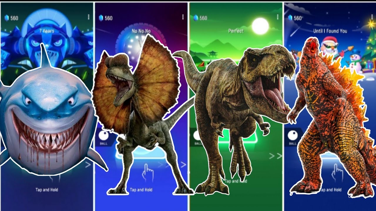 Jurassic World Shark 🆚 Dinosaur 🆚 Trex  🆚 Godzilla || Coffin Dance Song Tiles Hop Edm Rush