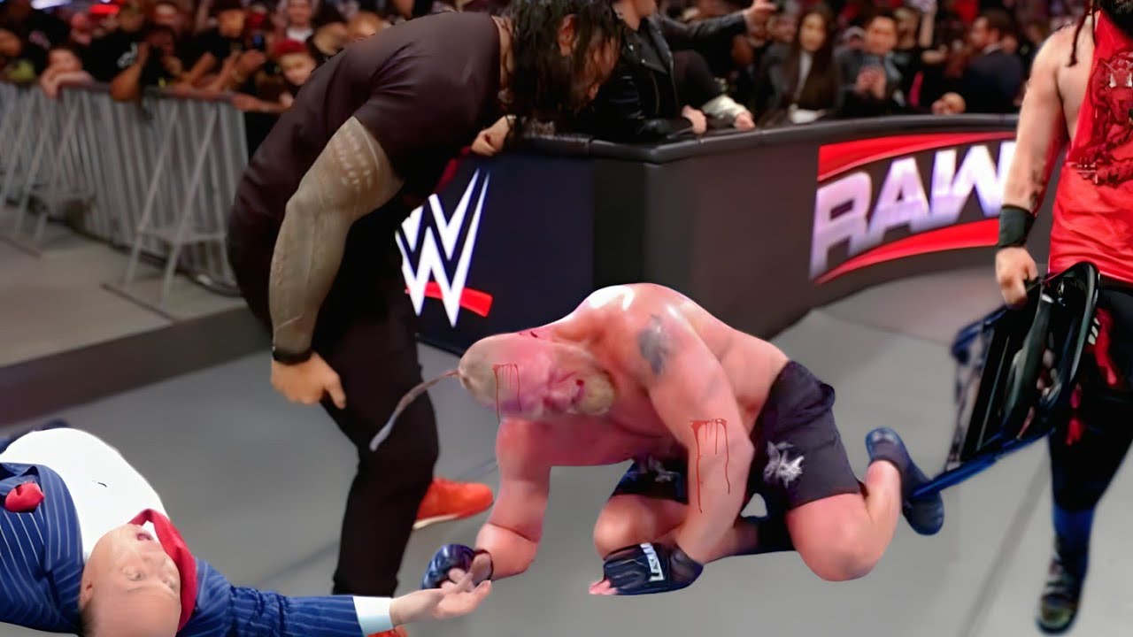 March 5, 2026 | Finally Roman Reigns suddenly arrives and attacks Brock Lesnar. 