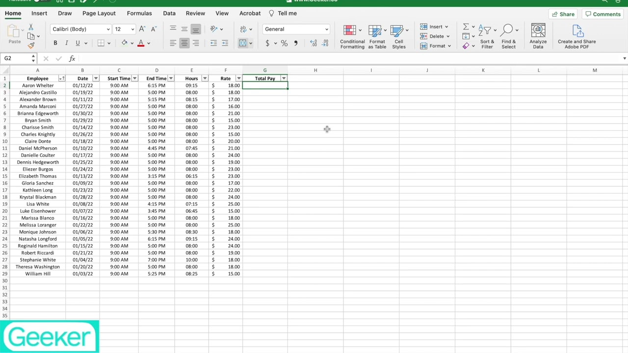How to calculate hours and rate in Excel. Great for timesheets!