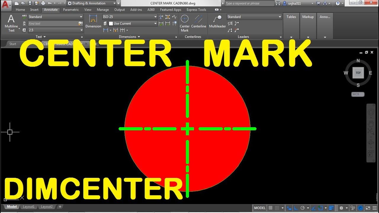 How to Add Center Mark in AutoCAD 2018 using DIMCENTER command