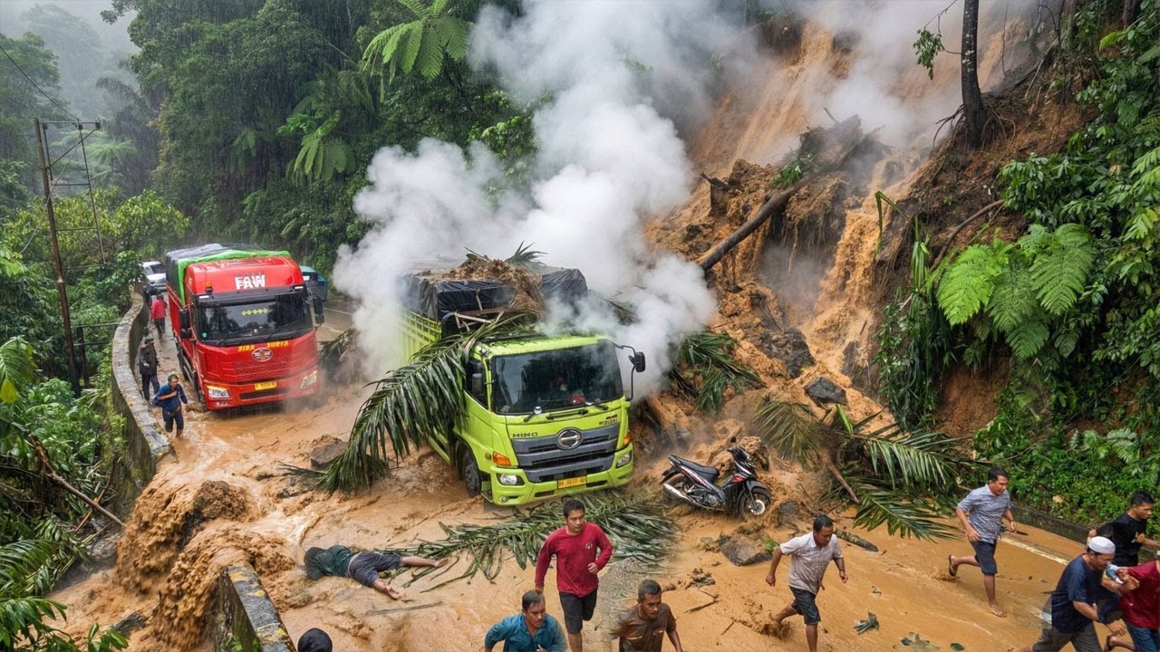 INNALILLAHI !!! TEREKAM SANGAT JELAS, Detik Detik Longsor di Sitinjau Lauik Menimpa Truk Melintas