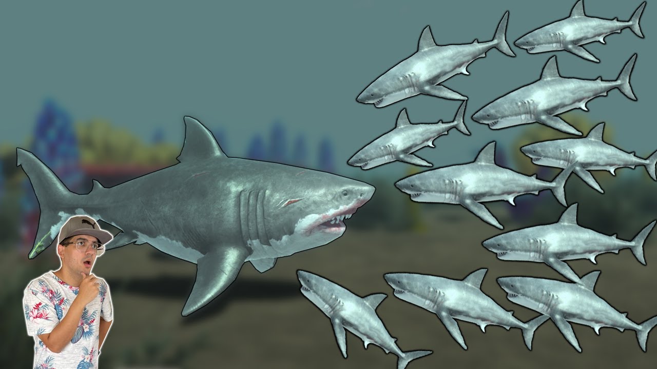 MEGA BATALHA AQUÁTICA: 1 MEGALODON MUTANTE vs 10 TUBARÕES NORMAIS! - Animal Revolt Battle Simulator